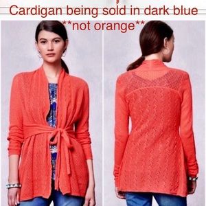 Anthropologie Blue Pointelle Tie Waist Cardigan